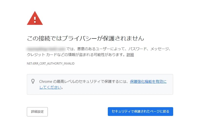「この接続ではプライバシーが保護されません」の画面