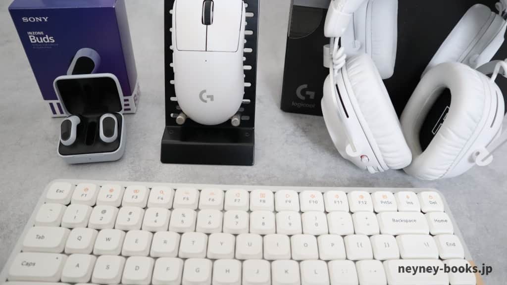 Amazonセールで購入したINZONE Buds、Logicoolのワイヤレスマウスとヘッドセット、Lofreeのキーボード